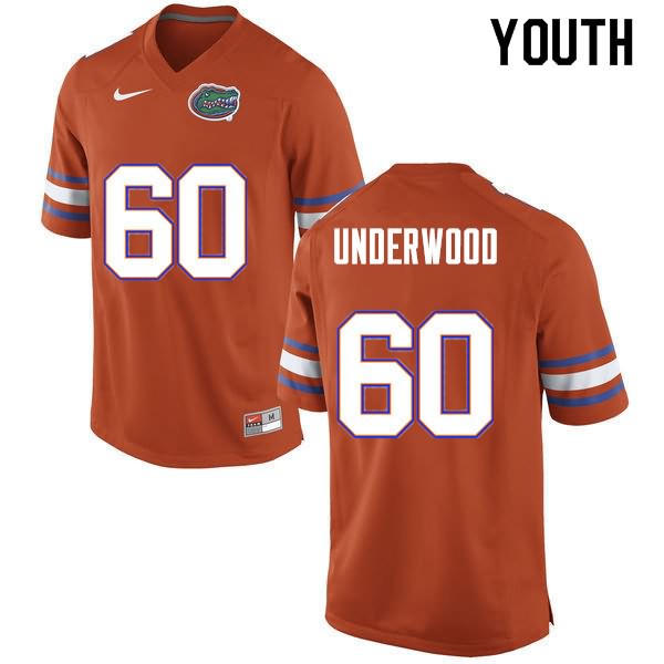 Youth NCAA Florida Gators Houston Underwood #60 Stitched Authentic Nike Orange College Football Jersey JRY2065DO